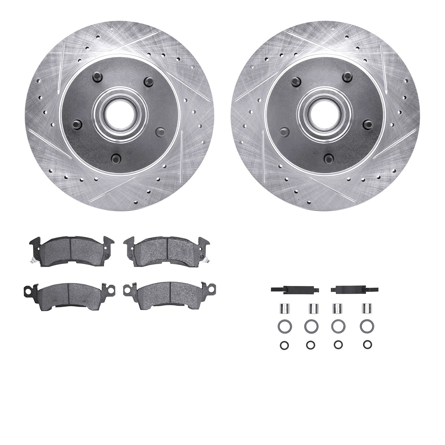 DYN 7512-47005 DFC Brake Rotor - Drilled & Slotted - Silver w/5000 Brake Pads & HW Kit