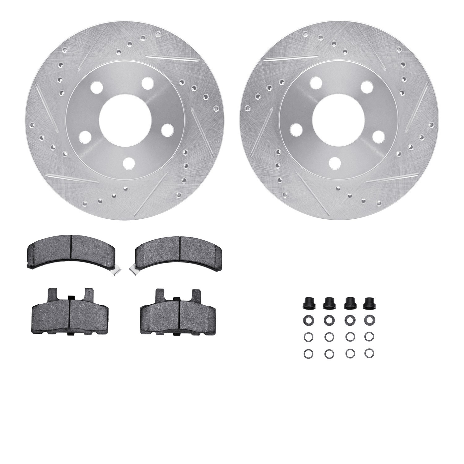 DYN 7512-47006 DFC Rotors-Drilled & Slotted-Silver w/ 5000 Advanced Brake Pads Incl Hdw