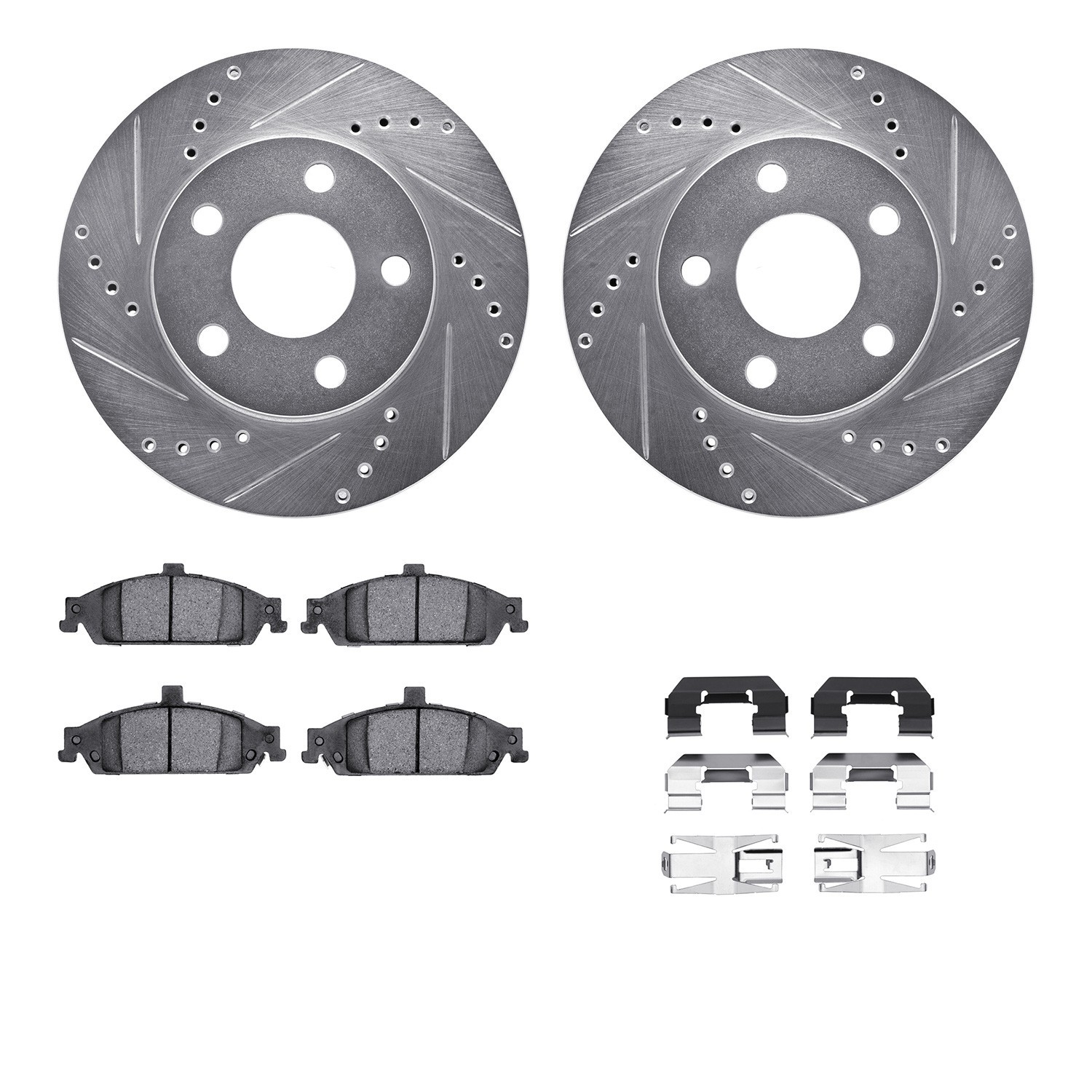 DYN 7512-47007 DFC Rotors-Drilled & Slotted-Silver w/ 5000 Advanced Brake Pads Incl Hdw