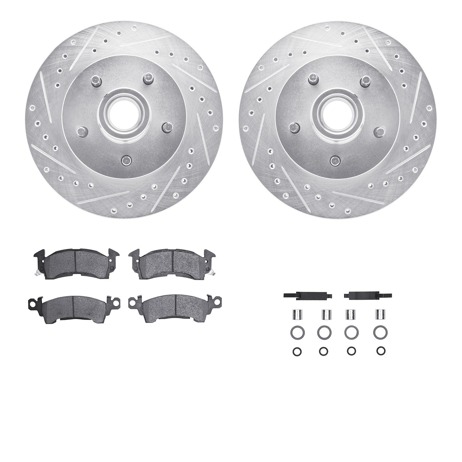 DYN 7512-47009 DFC Brake Rotor - Drilled & Slotted - Silver w/5000 Brake Pads & HW Kit