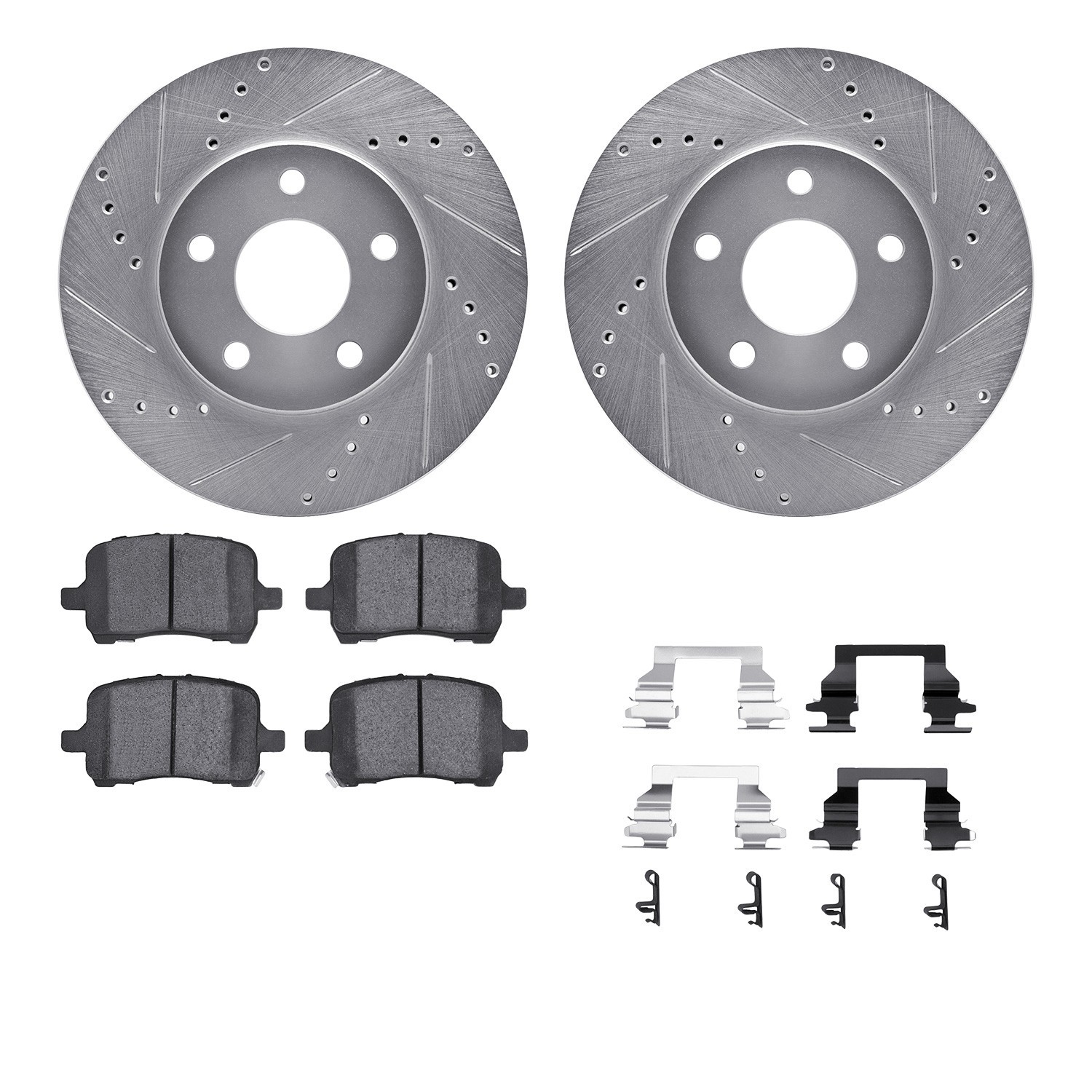 DYN 7512-47012 DFC Rotors-Drilled & Slotted-Silver w/ 5000 Advanced Brake Pads Incl Hdw