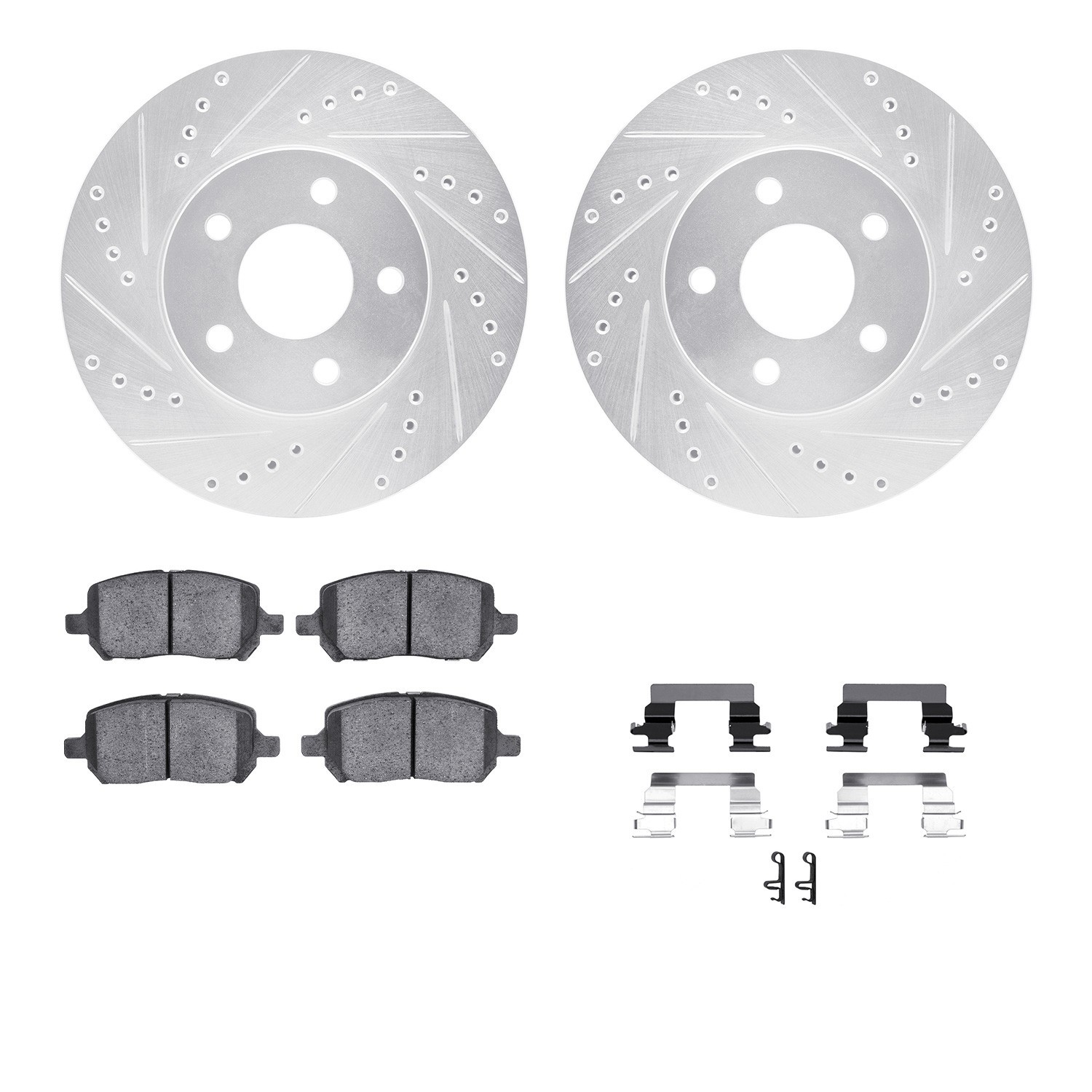 DYN 7512-47017 DFC Rotors-Drilled & Slotted-Silver w/ 5000 Advanced Brake Pads Incl Hdw