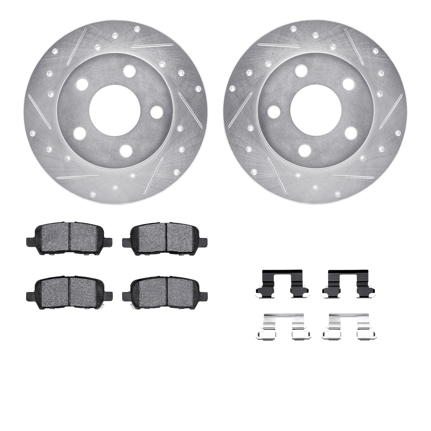 DYN 7512-47022 DFC Rotors-Drilled & Slotted-Silver w/ 5000 Advanced Brake Pads Incl Hdw