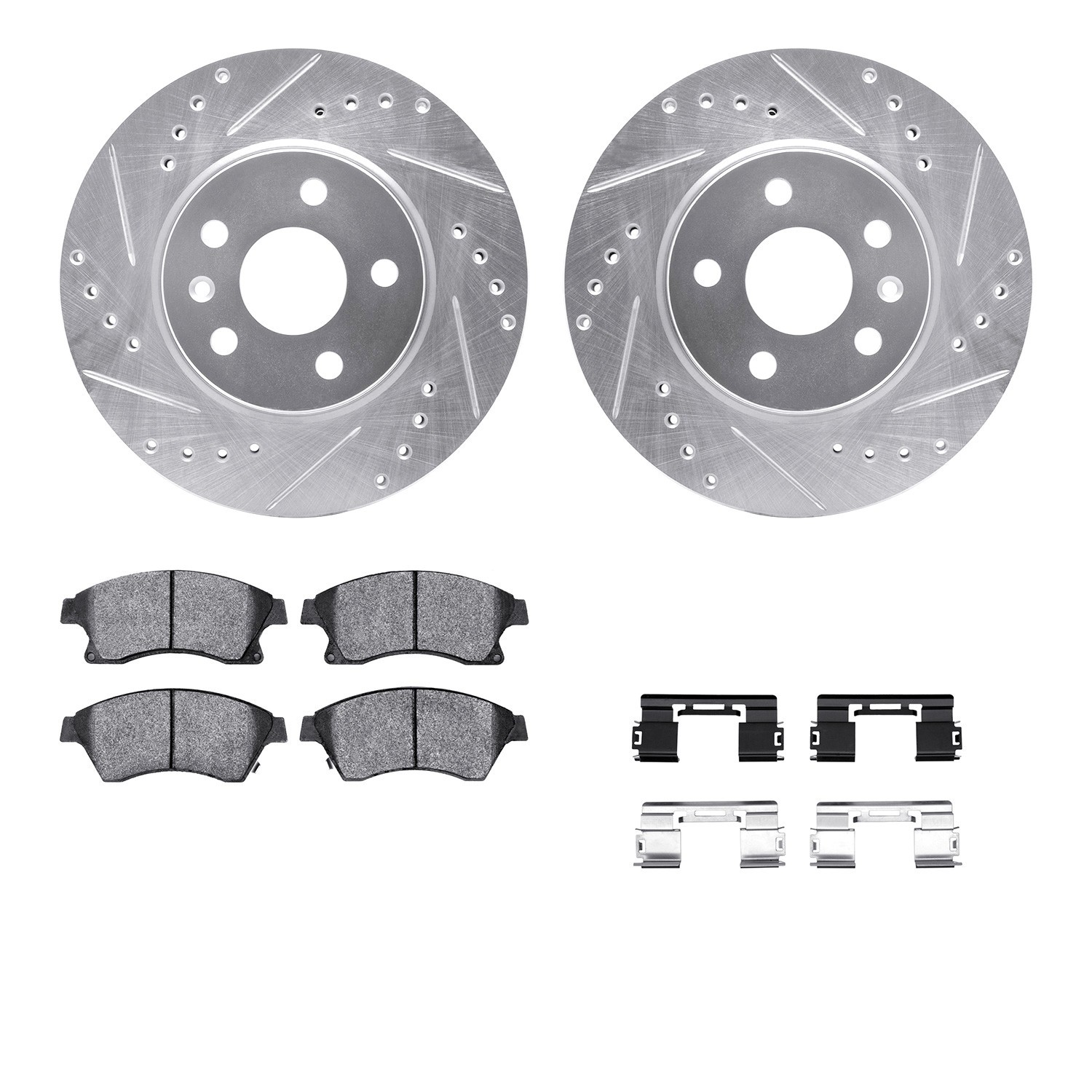 DYN 7512-47023 DFC Rotors-Drilled & Slotted-Silver w/ 5000 Advanced Brake Pads Incl Hdw