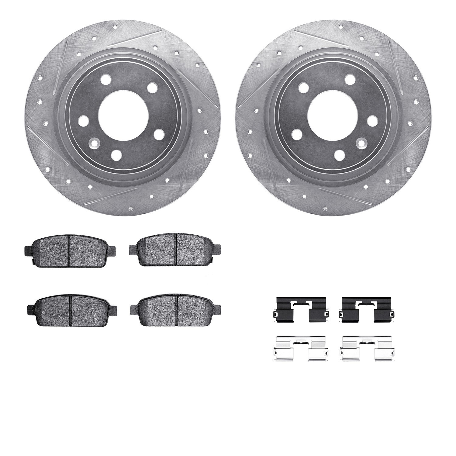 DYN 7512-47025 DFC Rotors-Drilled & Slotted-Silver w/ 5000 Advanced Brake Pads Incl Hdw