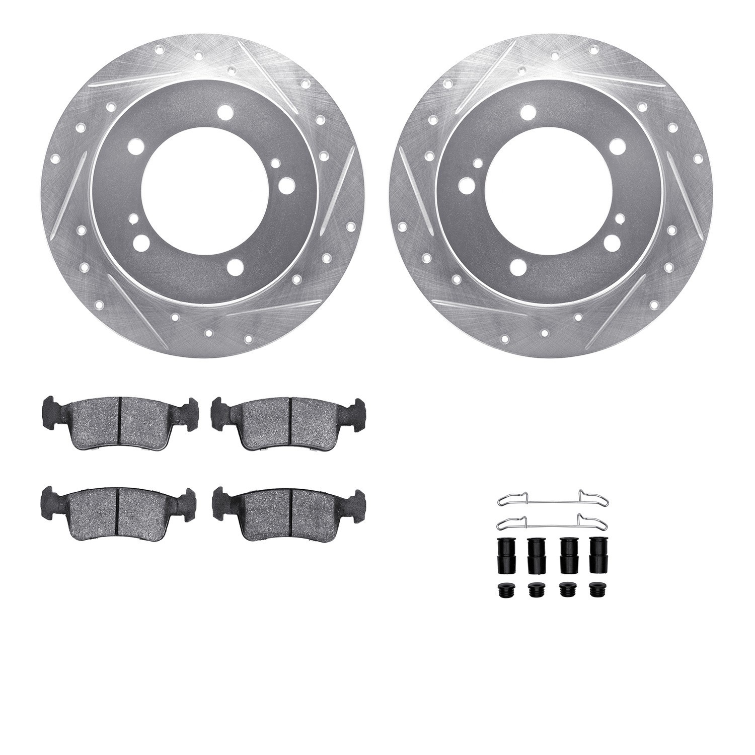 DYN 7512-47026 DFC Brake Rotor - Drilled & Slotted - Silver w/5000 Brake Pads & HW Kit