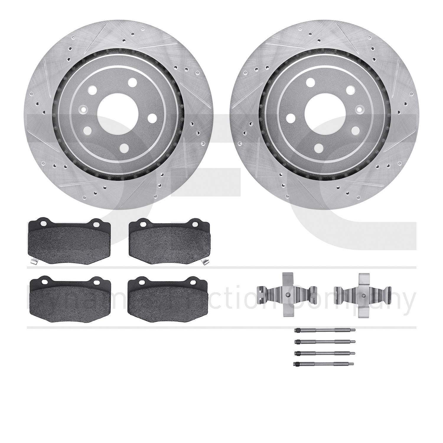 DYN 7512-47028 DFC Rotors-Drilled & Slotted-Silver w/ 5000 Advanced Brake Pads Incl Hdw