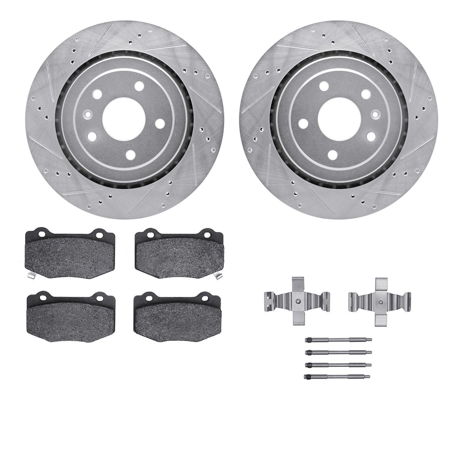 DYN 7512-47029 DFC Rotors-Drilled & Slotted-Silver w/ 5000 Advanced Brake Pads Incl Hdw