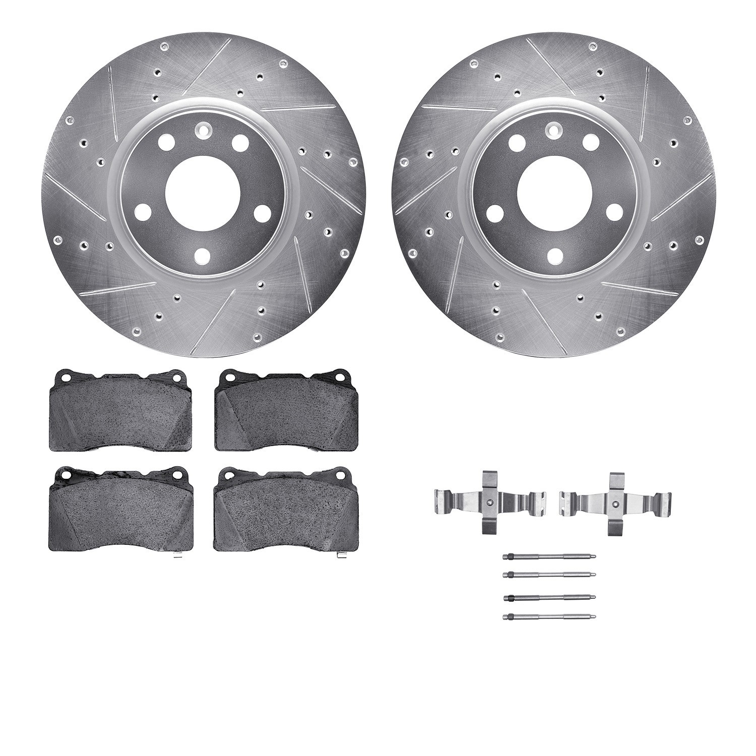 DYN 7512-47031 DFC Rotors-Drilled & Slotted-Silver w/ 5000 Advanced Brake Pads Incl Hdw