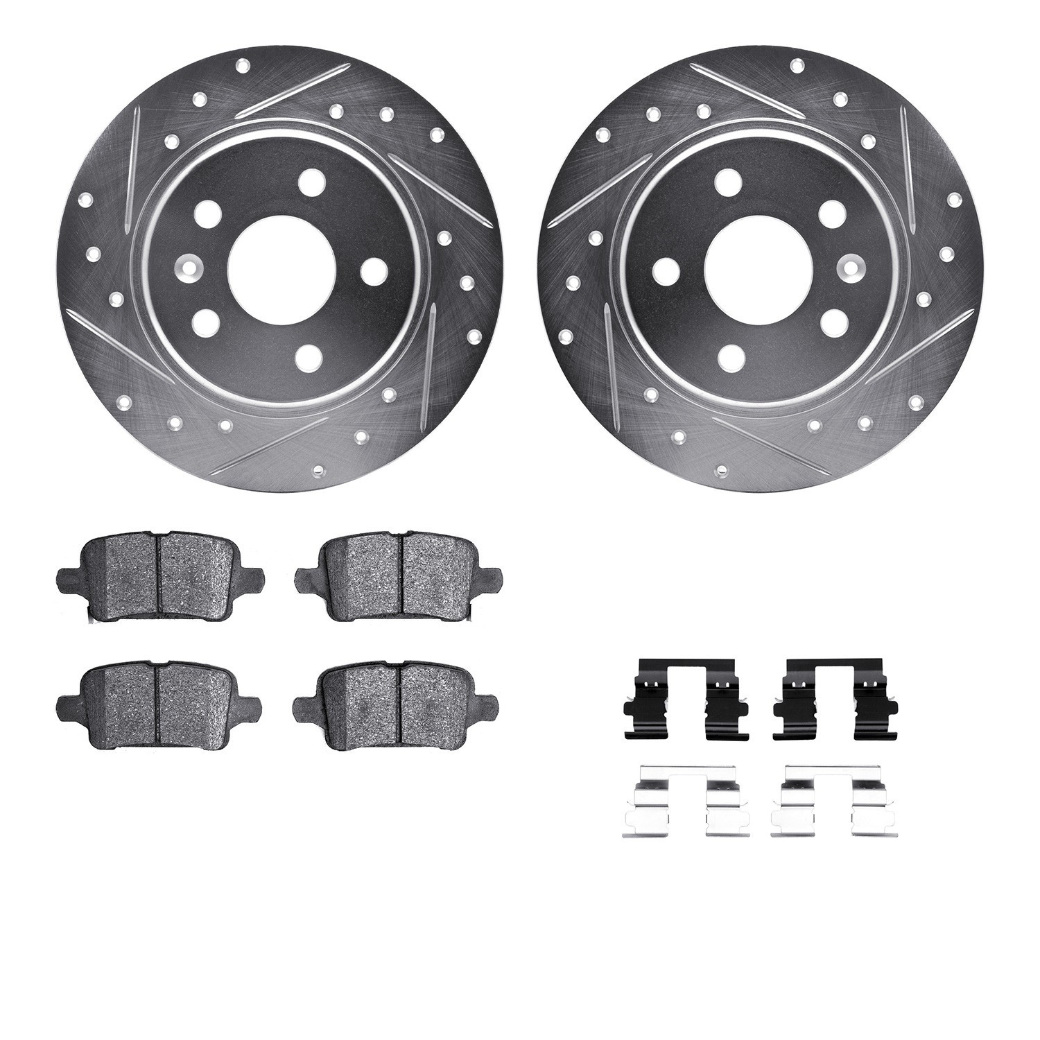 DYN 7512-47033 DFC Rotors-Drilled & Slotted-Silver w/ 5000 Advanced Brake Pads Incl Hdw