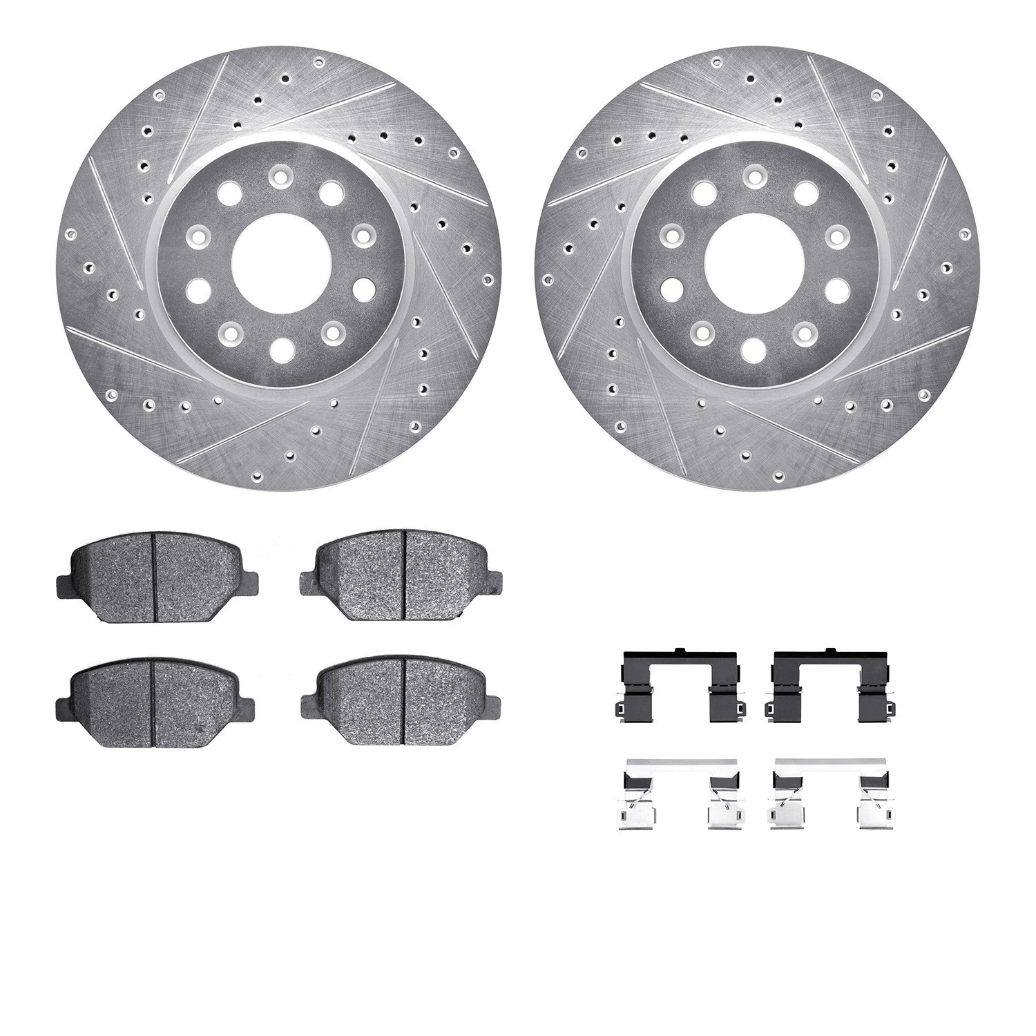DYN 7512-47037 DFC Rotors-Drilled & Slotted-Silver w/ 5000 Advanced Brake Pads Incl Hdw