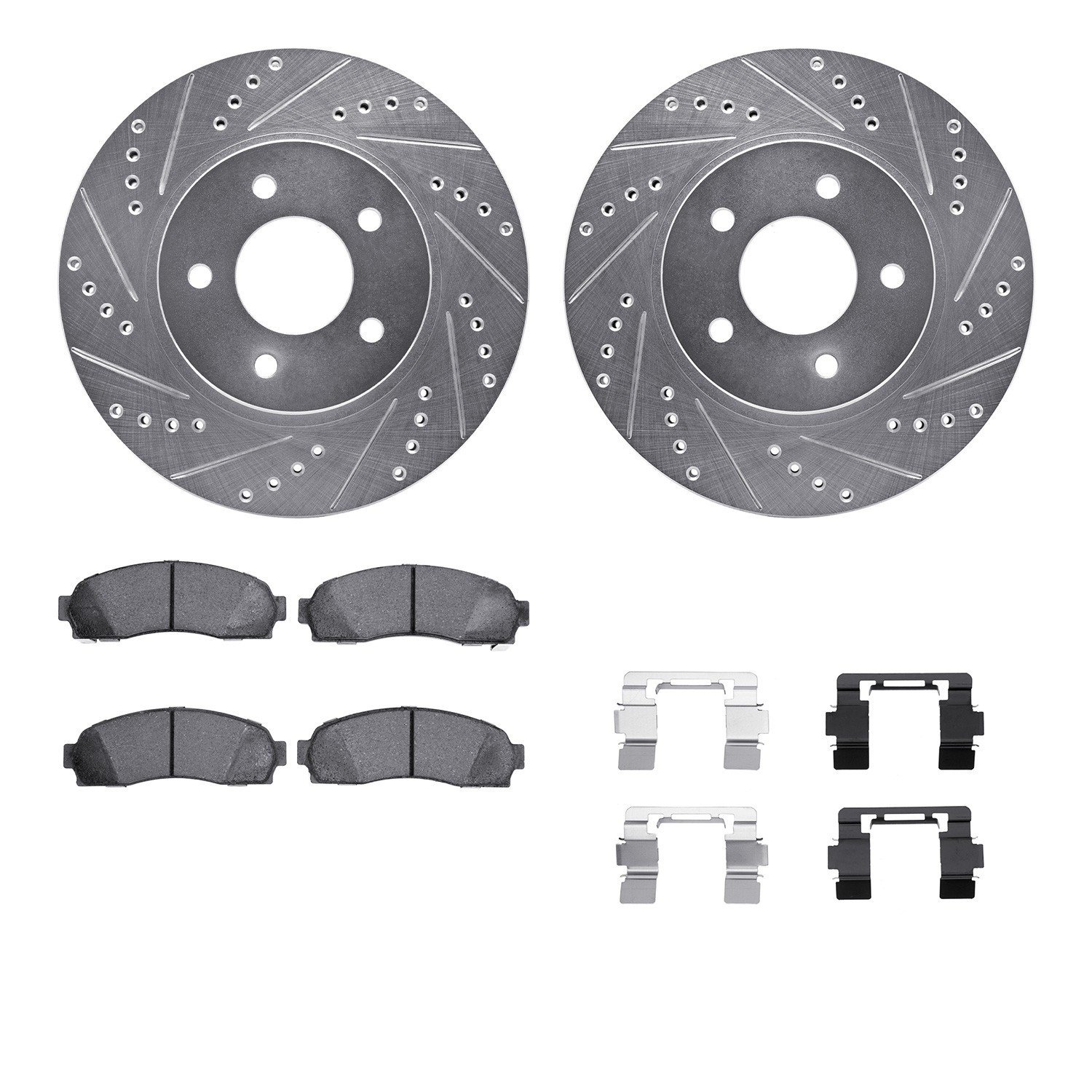 DYN 7512-47046 DFC Brake Rotor - Dimpled & Slotted - Silver w/5000 Brake Pads & HW Kit