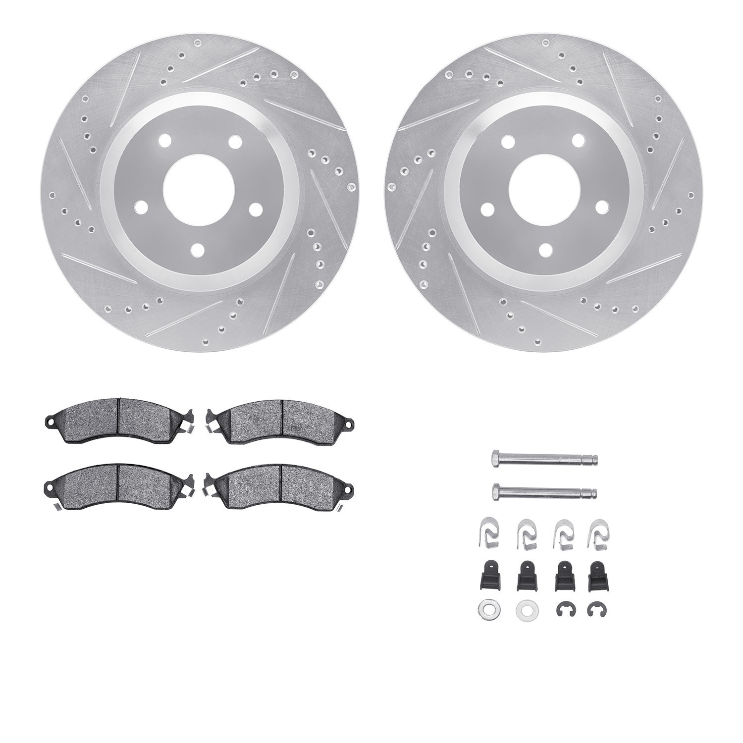 DYN 7512-47054 DFC Rotors-Drilled & Slotted-Silver w/ 5000 Advanced Brake Pads Incl Hdw