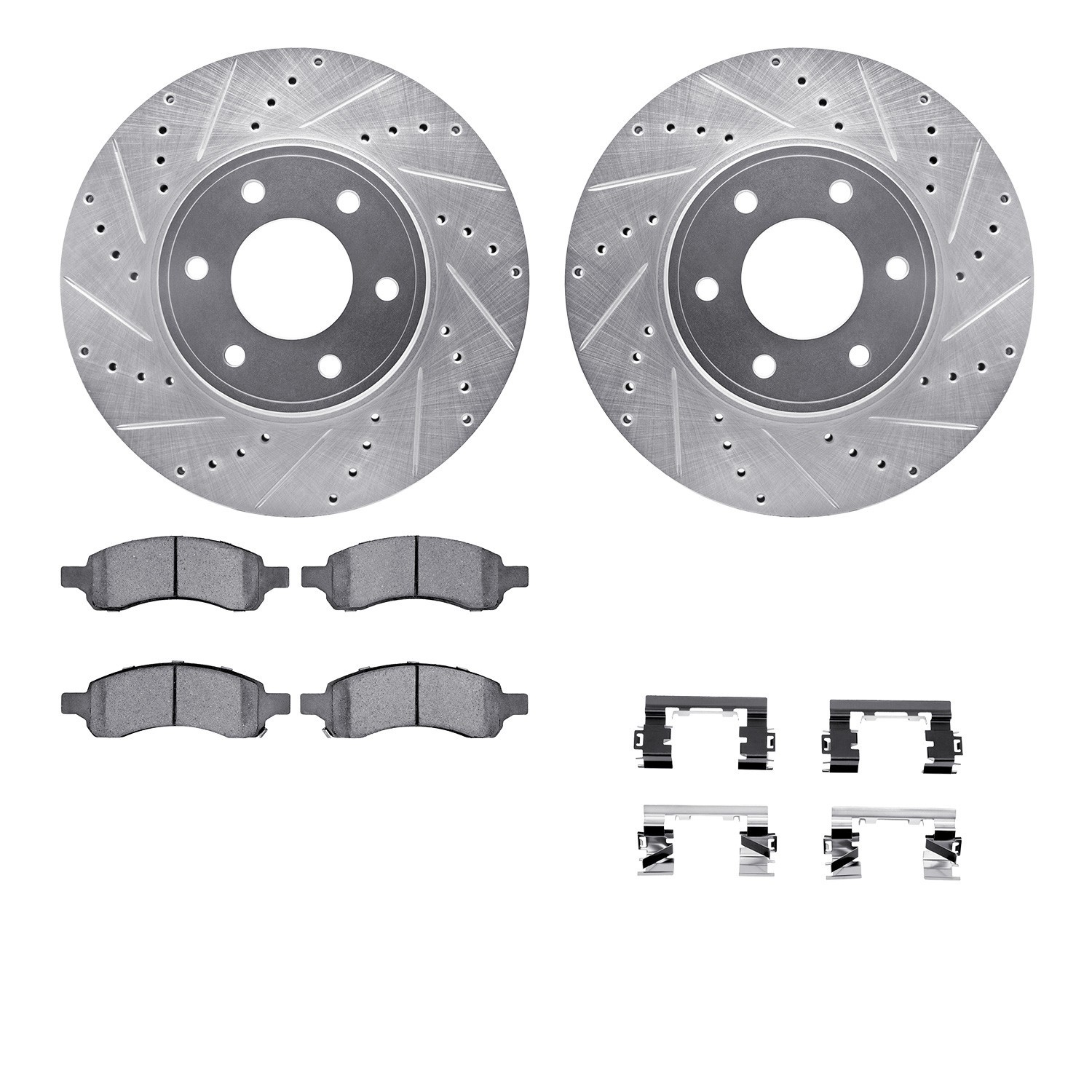 DYN 7512-47057 DFC Brake Rotor - Dimpled & Slotted - Silver w/5000 Brake Pads & HW Kit