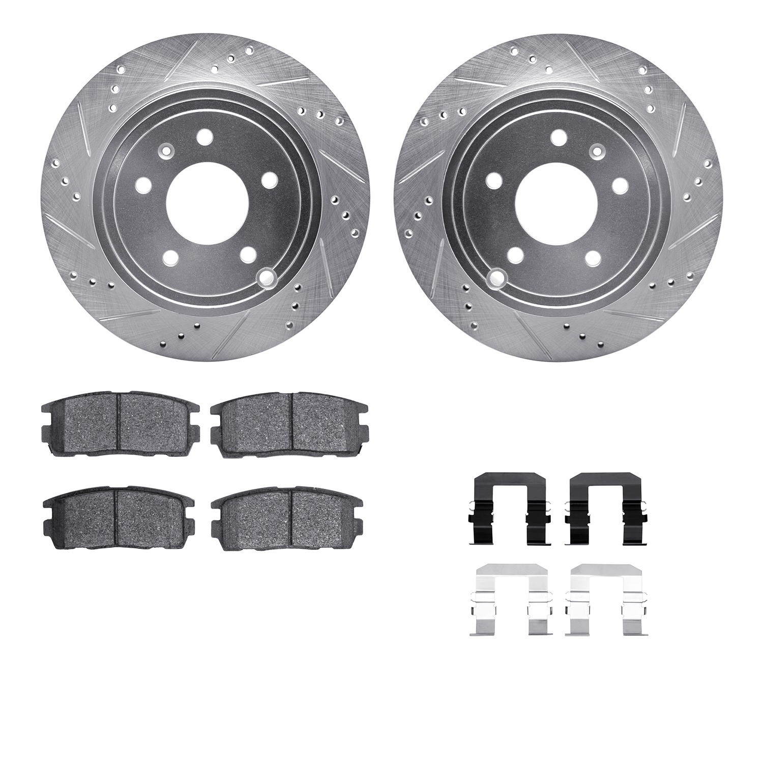 DYN 7512-47061 DFC Brake Rotor - Dimpled & Slotted - Silver w/5000 Brake Pads & HW Kit
