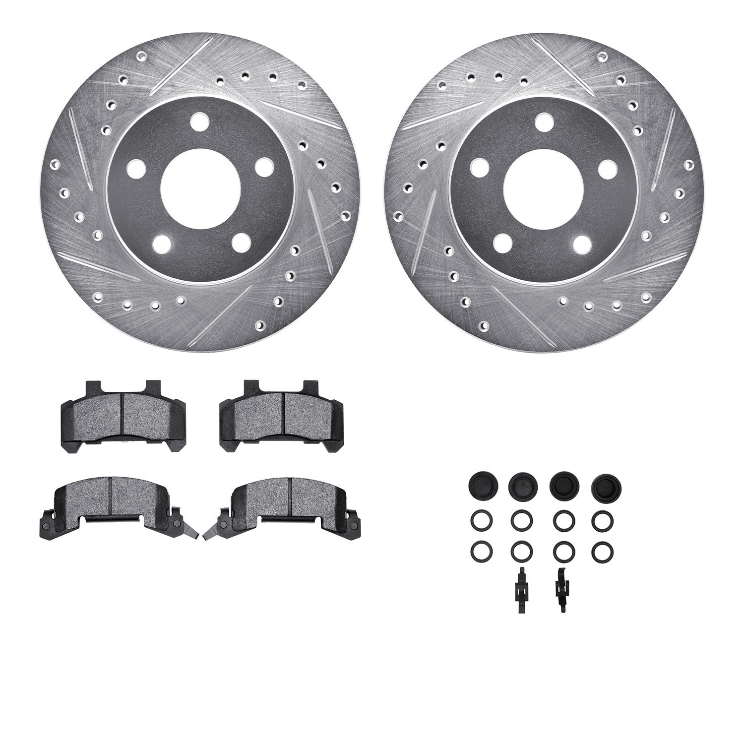 DYN 7512-47064 DFC Rotors-Drilled & Slotted-Silver w/ 5000 Advanced Brake Pads Incl Hdw