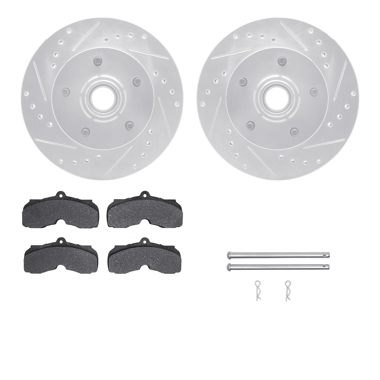 DYN 7512-47095 DFC Rotors-Drilled & Slotted-Silver w/ 5000 Advanced Brake Pads Incl Hdw