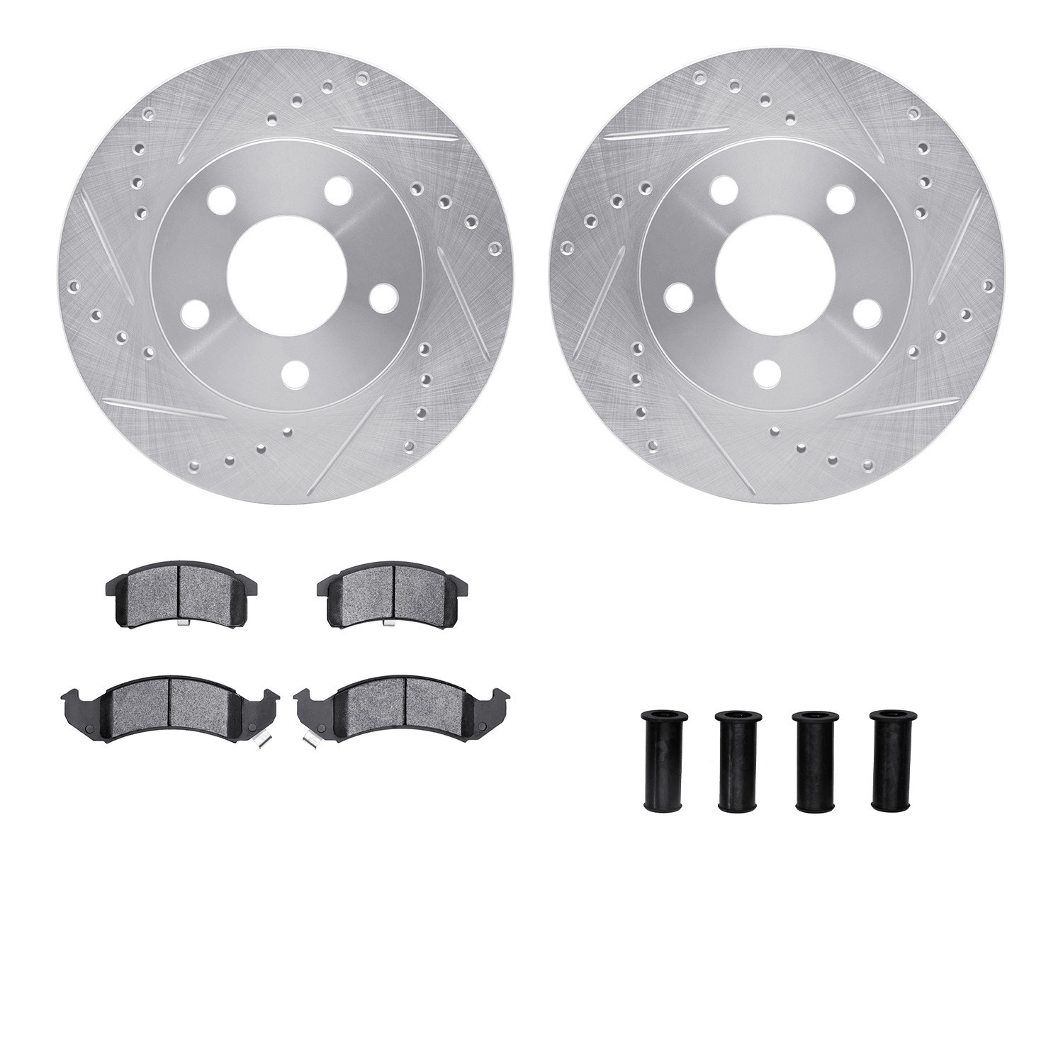 DYN 7512-47103 DFC Rotors-Drilled & Slotted-Silver w/ 5000 Advanced Brake Pads Incl Hdw