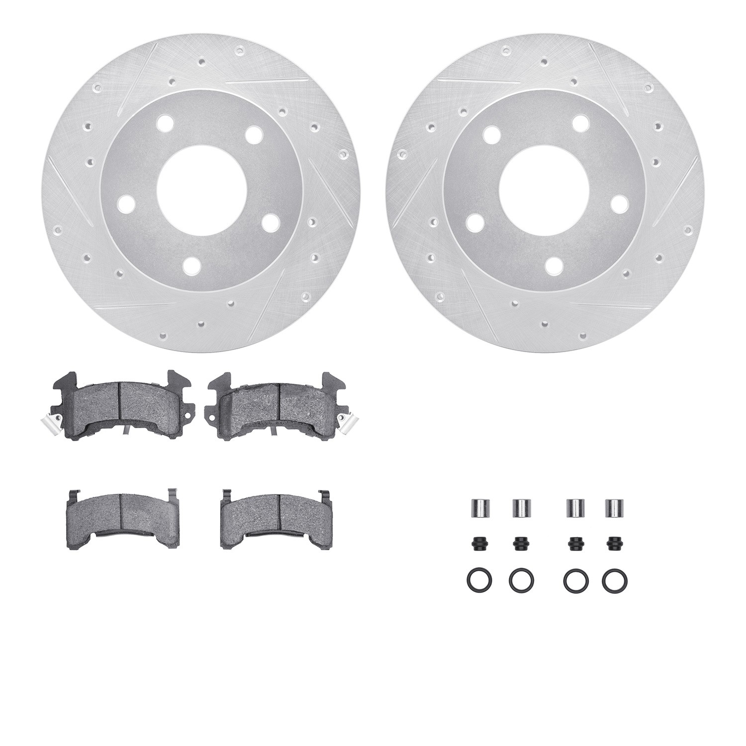 DYN 7512-47142 DFC Rotors-Drilled & Slotted-Silver w/ 5000 Advanced Brake Pads Incl Hdw