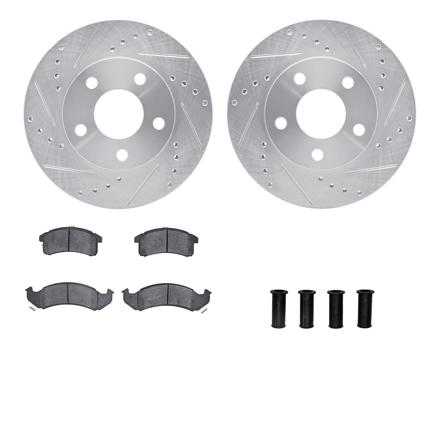 DYN 7512-47157 DFC Rotors-Drilled & Slotted-Silver w/ 5000 Advanced Brake Pads Incl Hdw