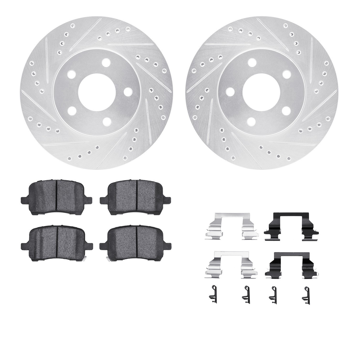DYN 7512-47200 DFC Rotors-Drilled & Slotted-Silver w/ 5000 Advanced Brake Pads Incl Hdw