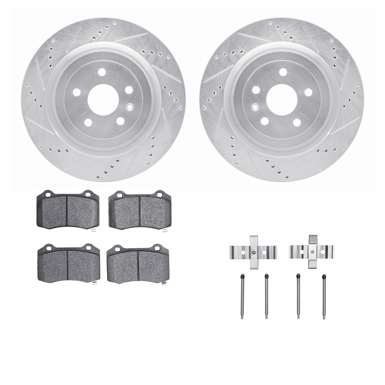 DYN 7512-47217 DFC Rotors-Drilled & Slotted-Silver w/ 5000 Advanced Brake Pads Incl Hdw