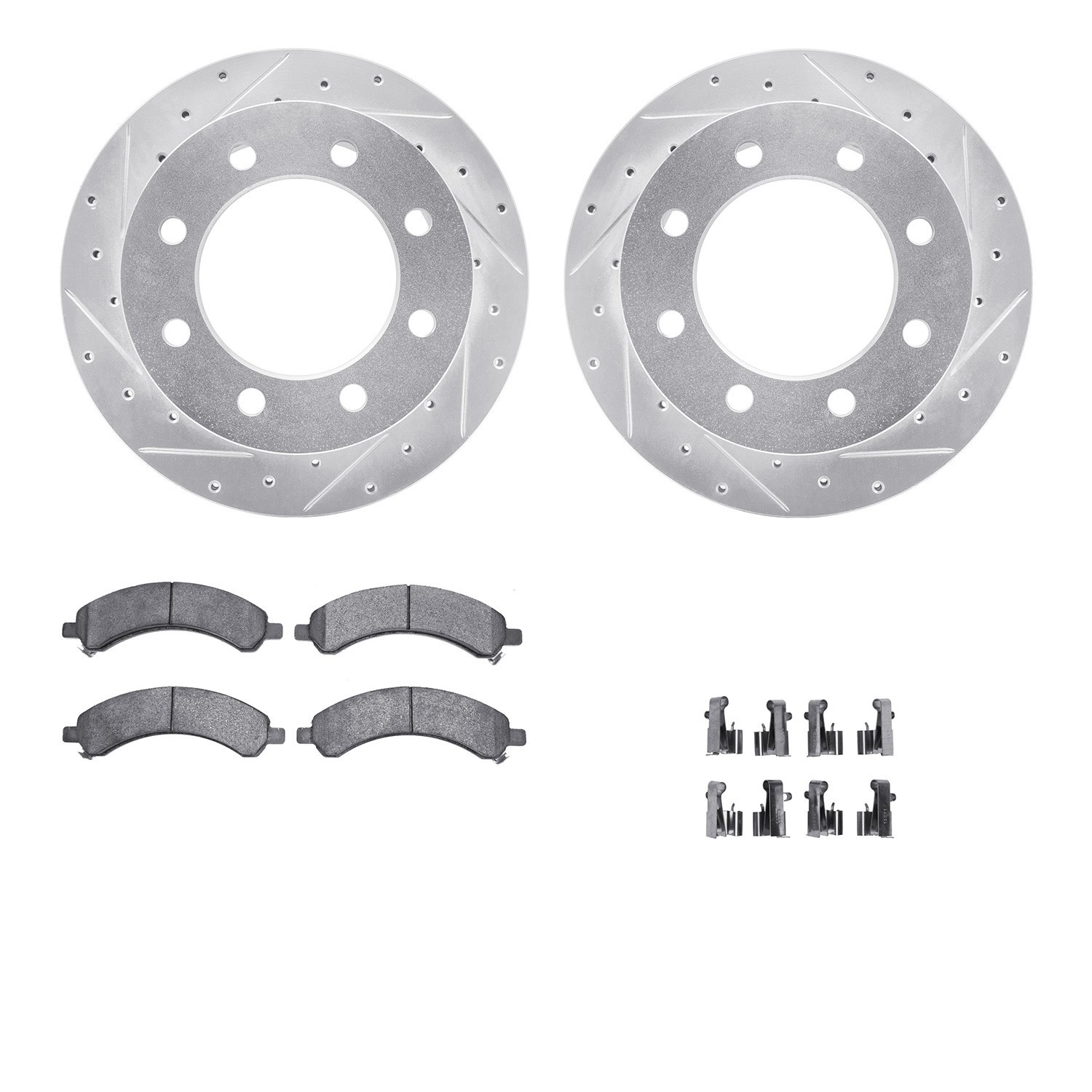 DYN 7512-48011 DFC Rotors-Drilled & Slotted-Silver w/ 5000 Advanced Brake Pads Incl Hdw