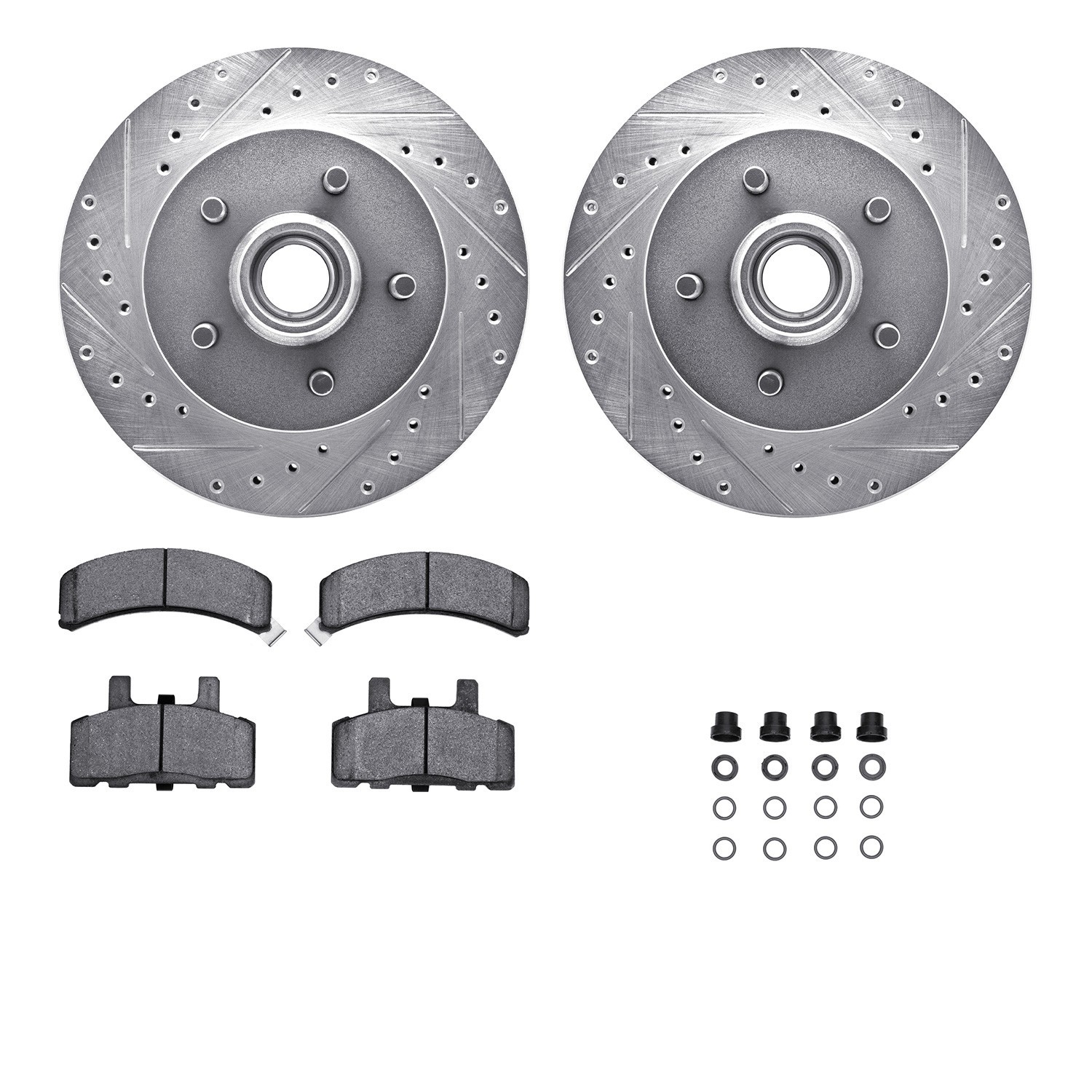 DYN 7512-48023 DFC Brake Rotor - Dimpled & Slotted - Silver w/5000 Brake Pads & HW Kit