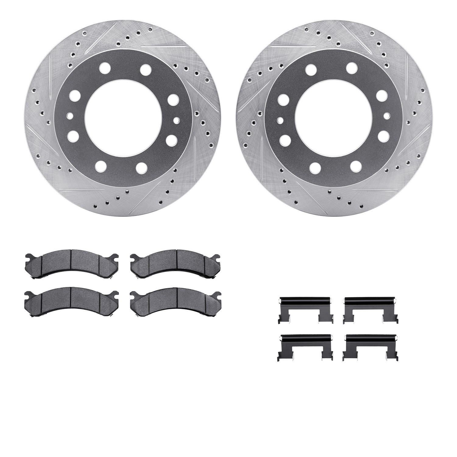 DYN 7512-48037 DFC Brake Rotor - Dimpled & Slotted - Silver w/5000 Brake Pads & HW Kit