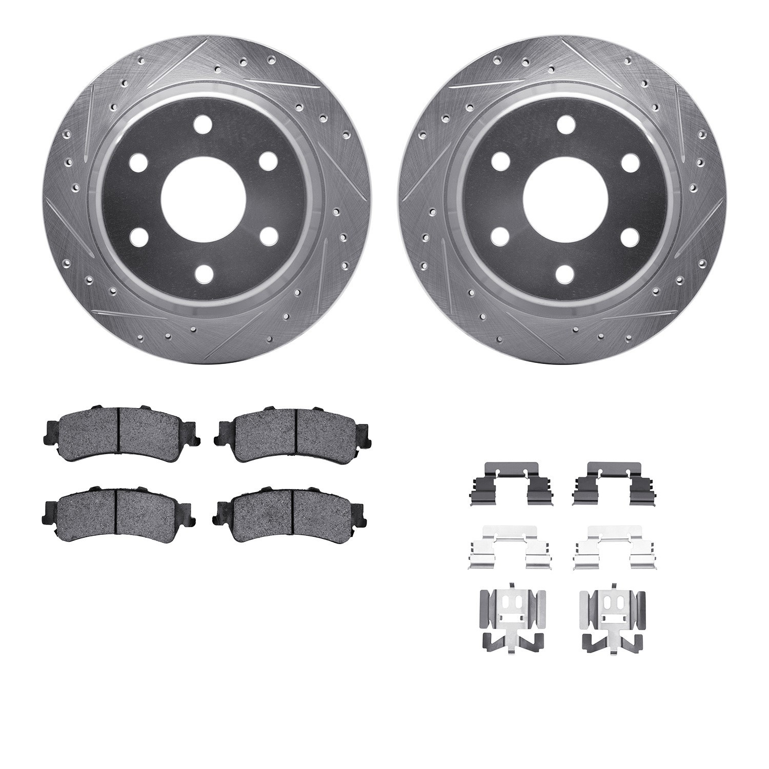 DYN 7512-48043 DFC Brake Rotor - Dimpled & Slotted - Silver w/5000 Brake Pads & HW Kit