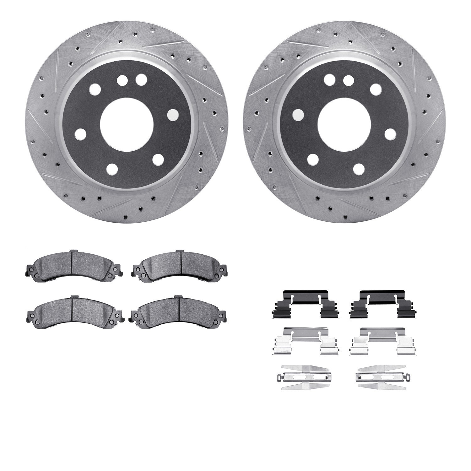 DYN 7512-48044 DFC Brake Rotor - Dimpled & Slotted - Silver w/5000 Brake Pads & HW Kit