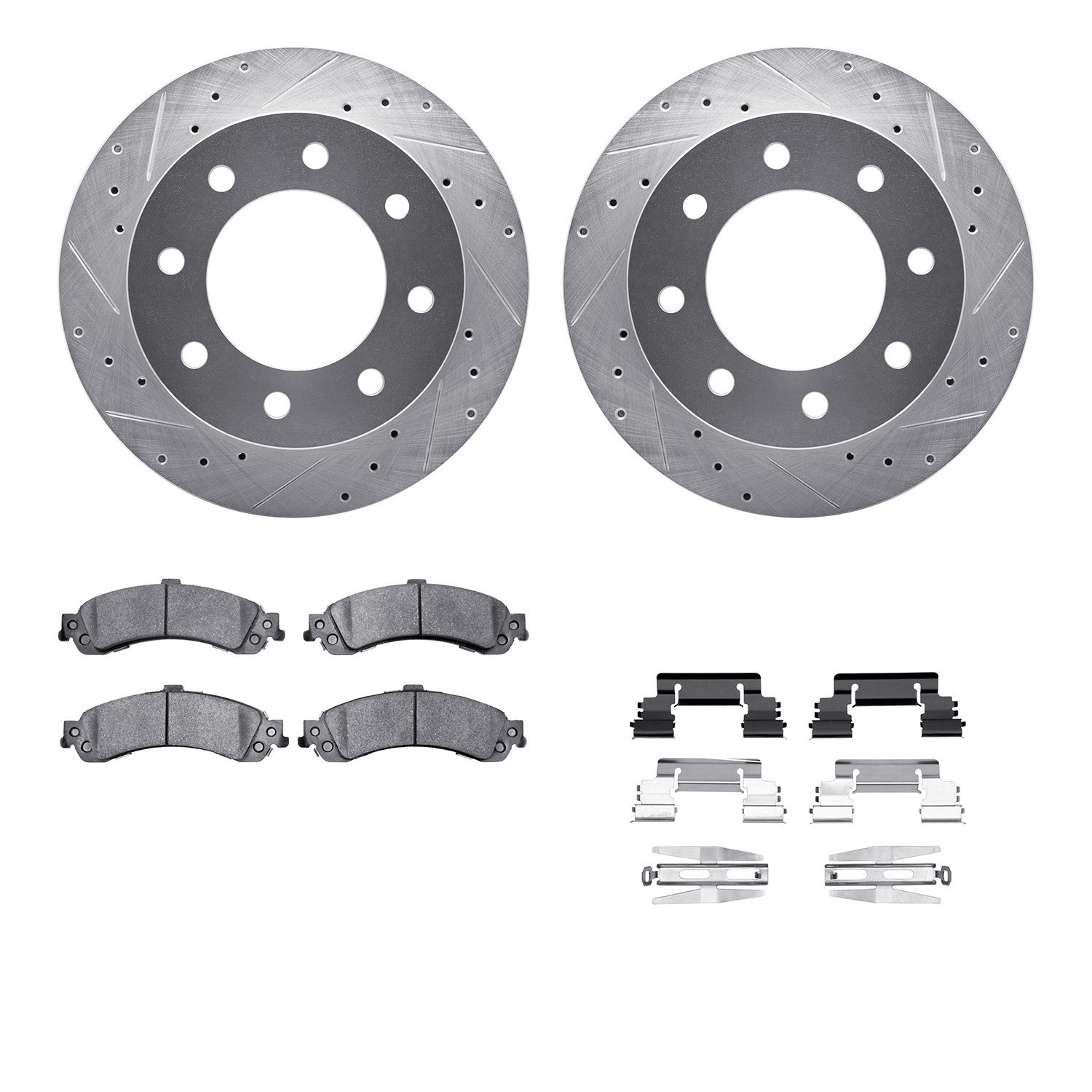 DYN 7512-48045 DFC Brake Rotor - Dimpled & Slotted - Silver w/5000 Brake Pads & HW Kit