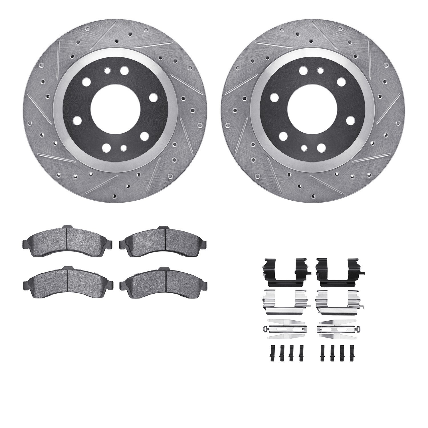 DYN 7512-48046 DFC Brake Rotor - Dimpled & Slotted - Silver w/5000 Brake Pads & HW Kit
