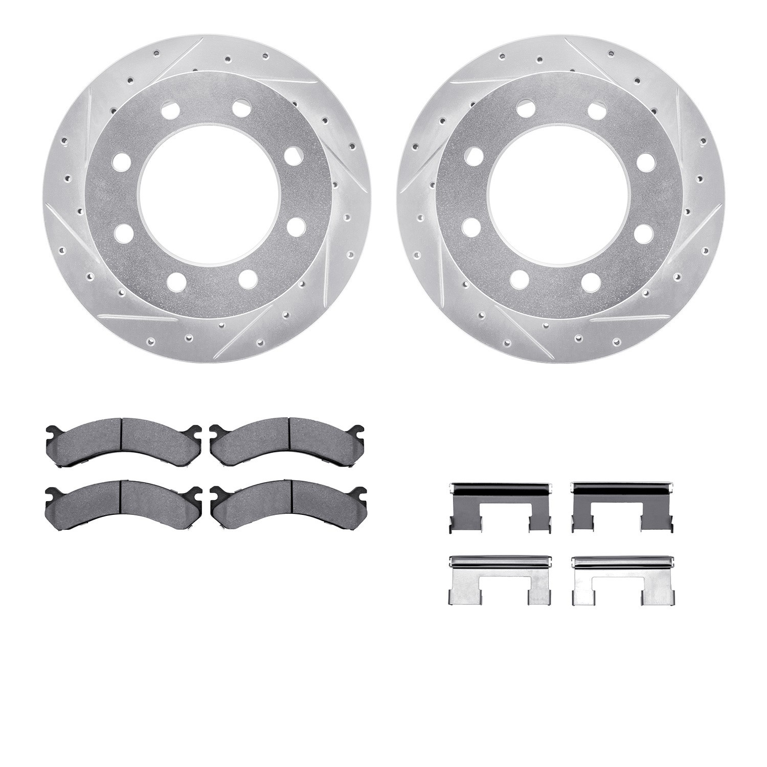 DYN 7512-48050 DFC Brake Rotor - Dimpled & Slotted - Silver w/5000 Brake Pads & HW Kit