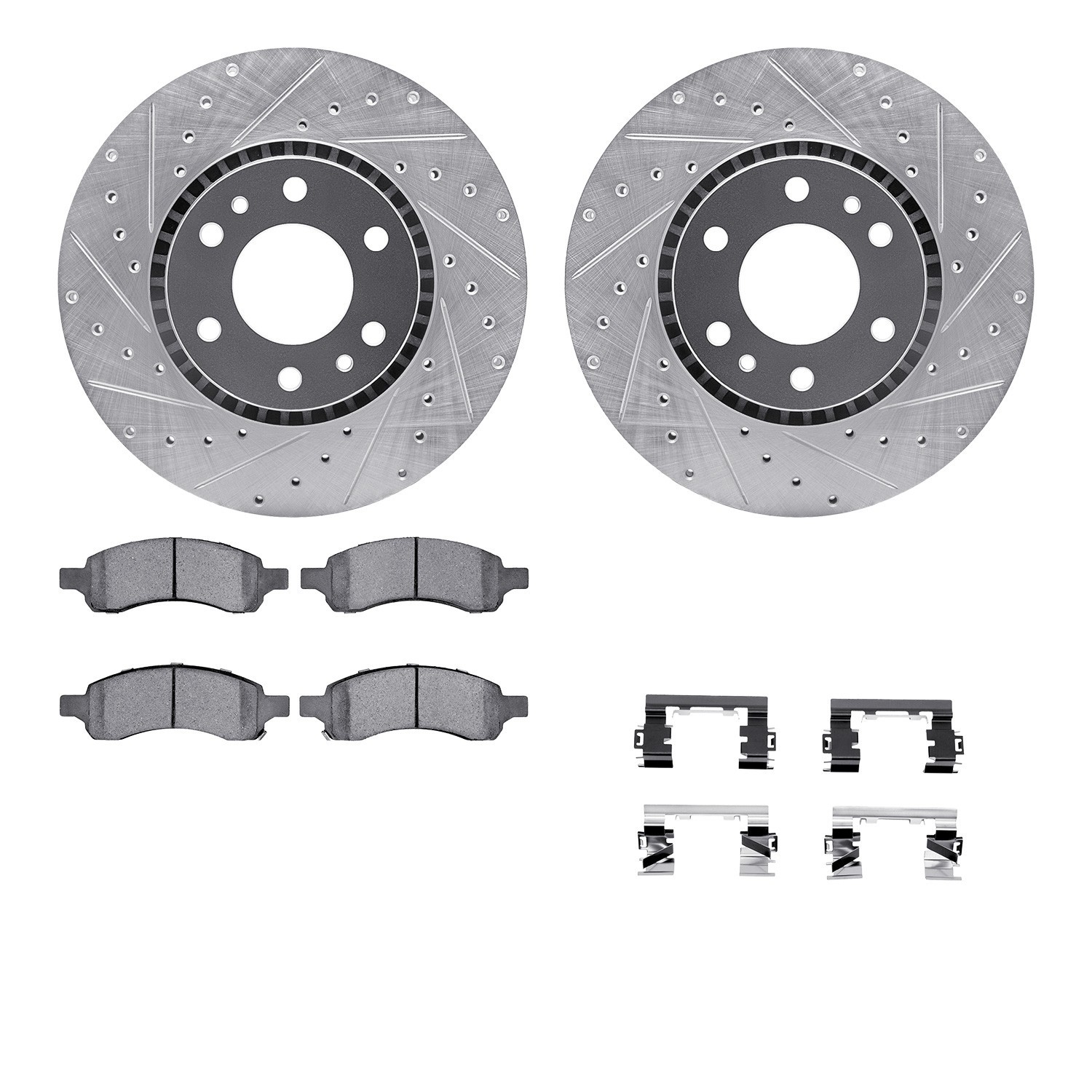 DYN 7512-48058 DFC Brake Rotor - Dimpled & Slotted - Silver w/5000 Brake Pads & HW Kit