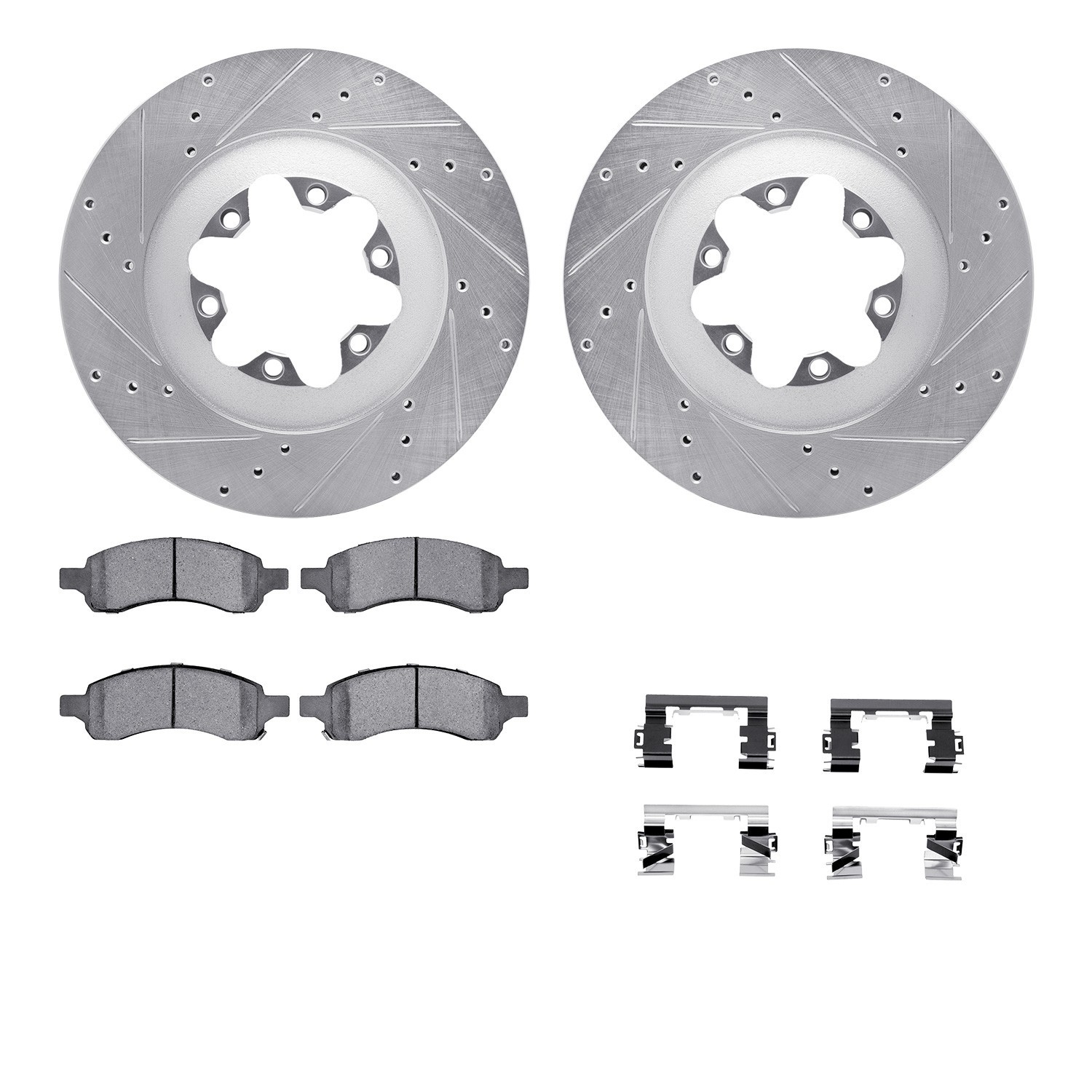 DYN 7512-48060 DFC Brake Rotor - Dimpled & Slotted - Silver w/5000 Brake Pads & HW Kit