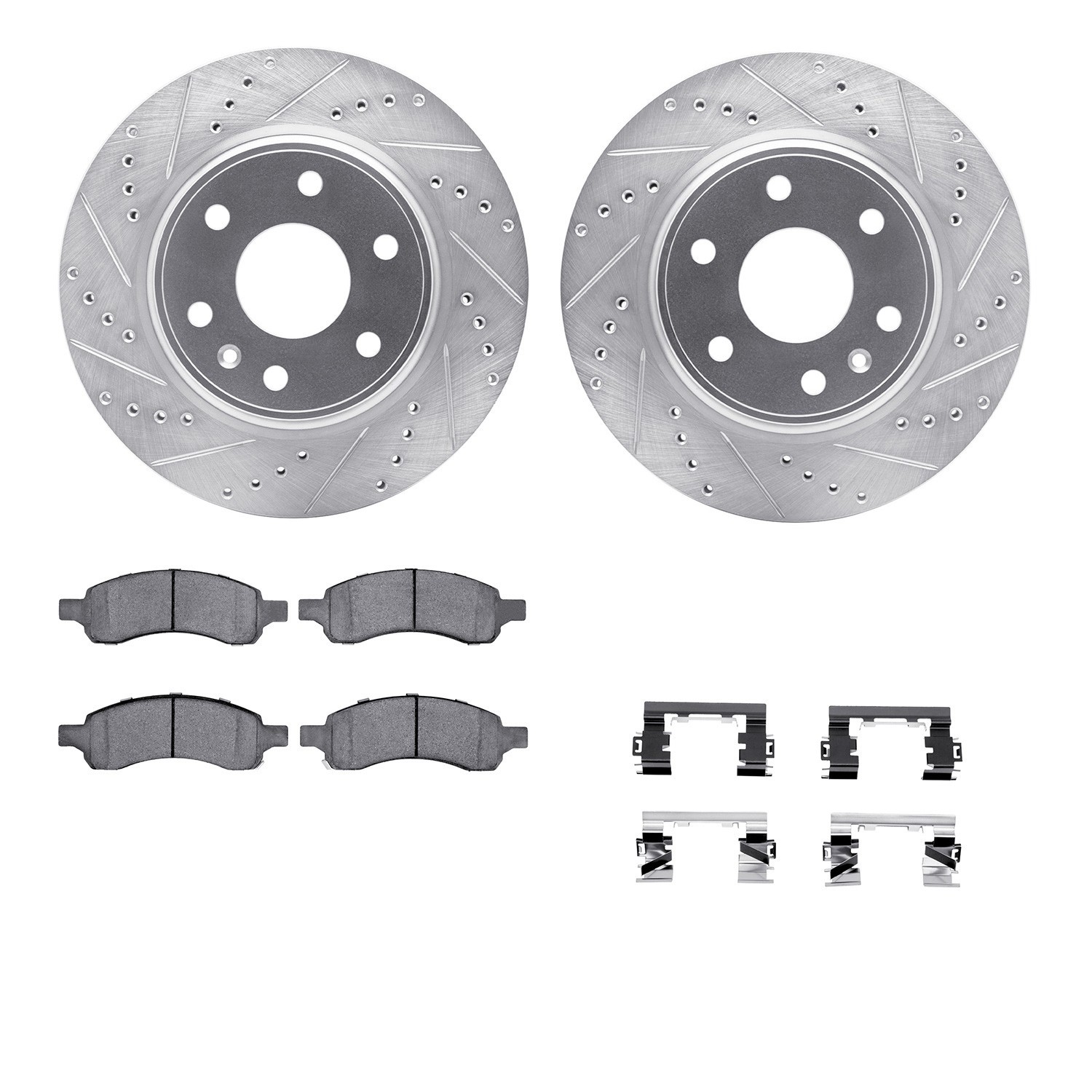 DYN 7512-48061 DFC Brake Rotor - Dimpled & Slotted - Silver w/5000 Brake Pads & HW Kit