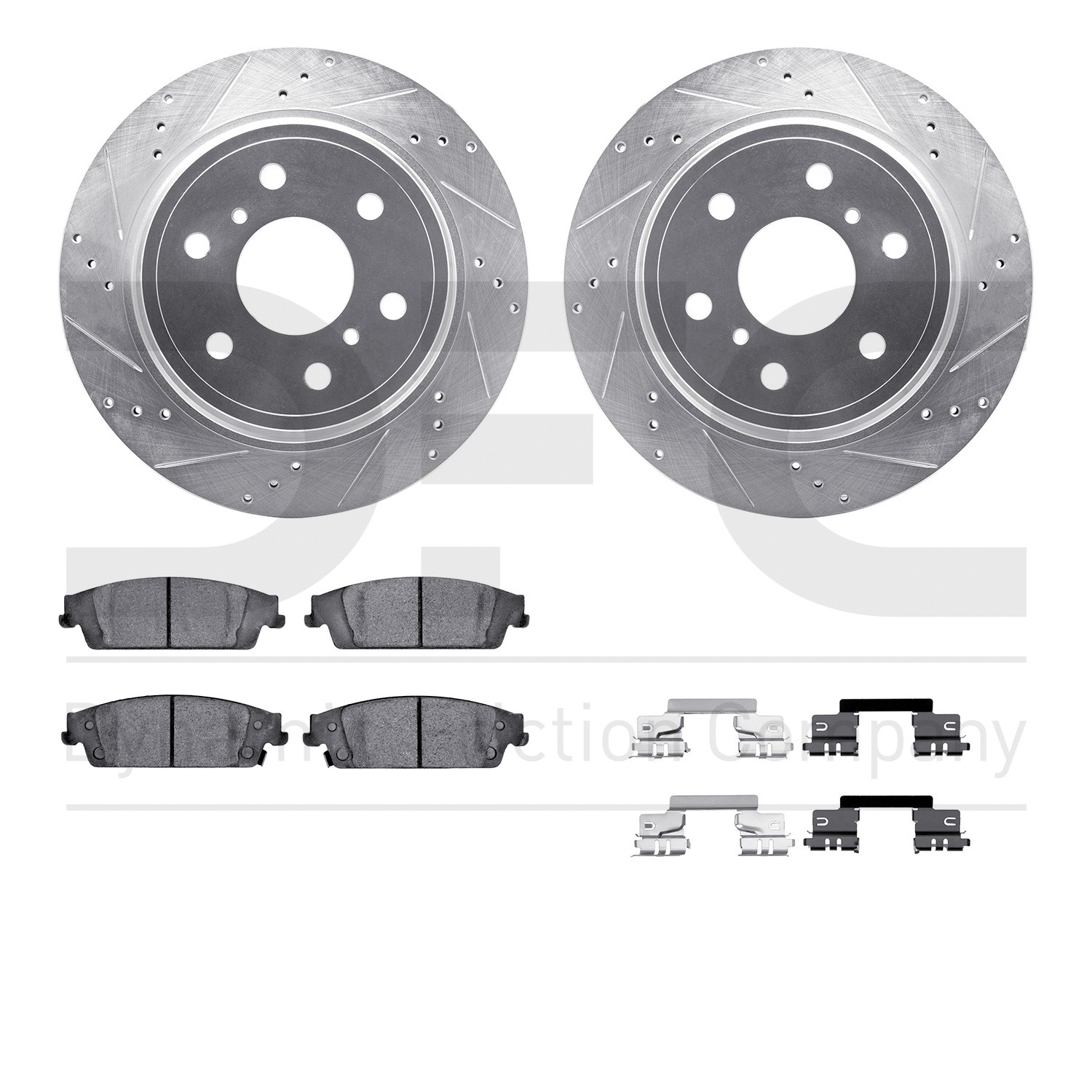 DYN 7512-48063 DFC Brake Rotor - Dimpled & Slotted - Silver w/5000 Brake Pads & HW Kit