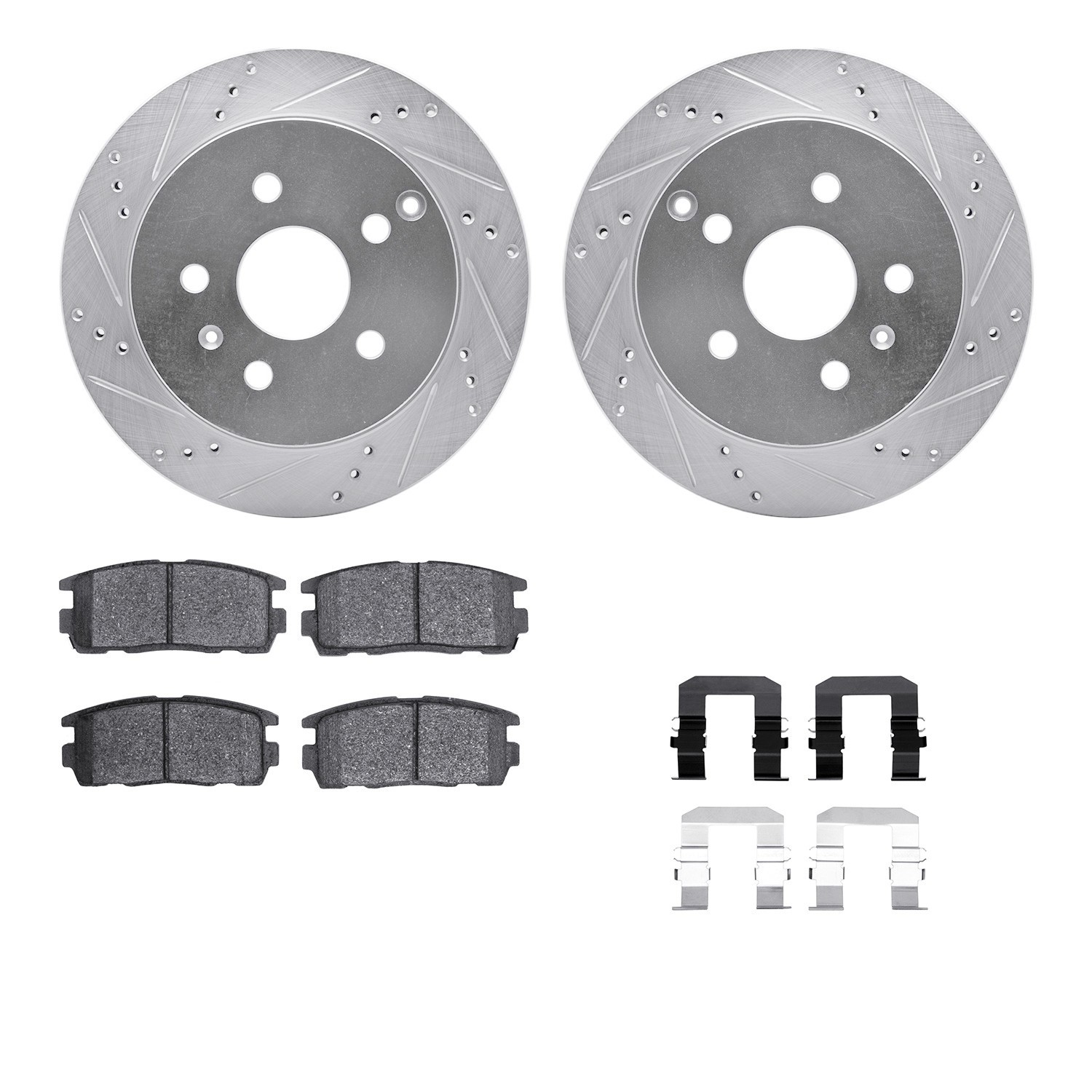 DYN 7512-48064 DFC Brake Rotor - Dimpled & Slotted - Silver w/5000 Brake Pads & HW Kit