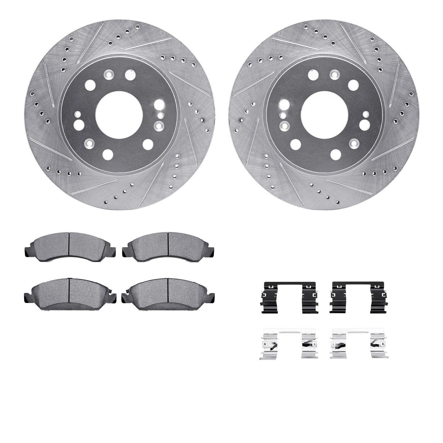 DYN 7512-48065 DFC Brake Rotor - Dimpled & Slotted - Silver w/5000 Brake Pads & HW Kit