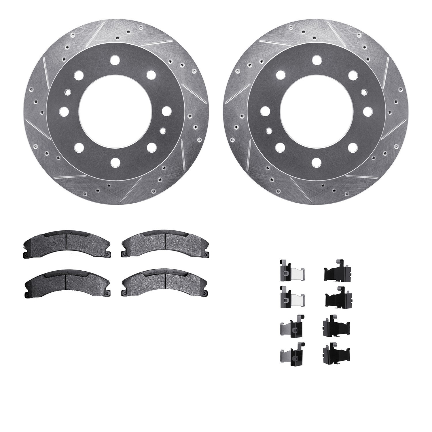 DYN 7512-48070 DFC Brake Rotor - Dimpled & Slotted - Silver w/5000 Brake Pads & HW Kit