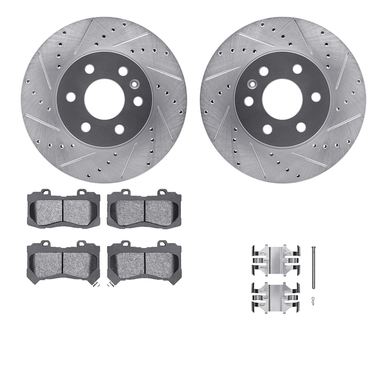DYN 7512-48071 DFC Brake Rotor - Dimpled & Slotted - Silver w/5000 Brake Pads & HW Kit