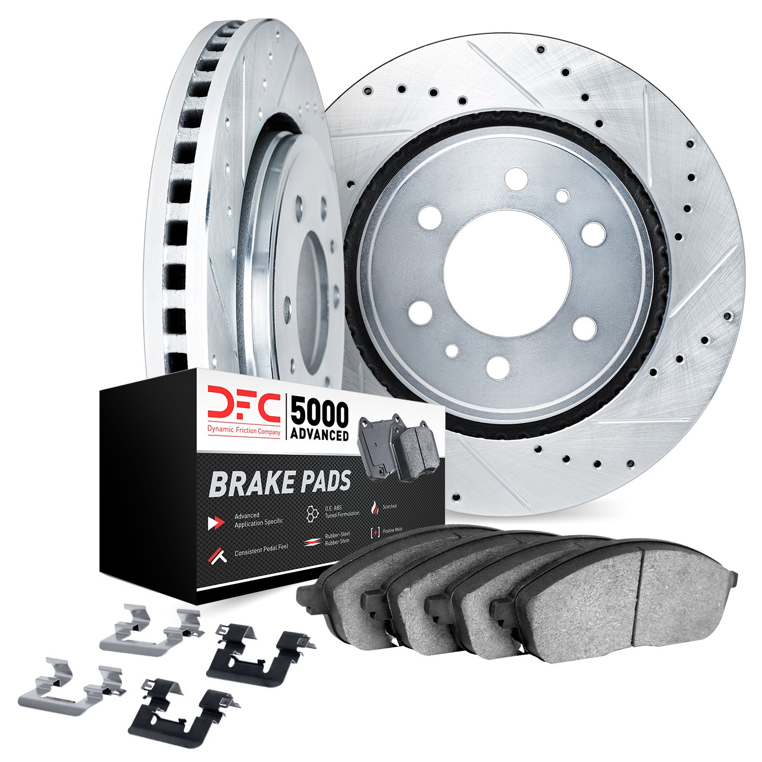 DYN 7512-48071 DFC Brake Rotor - Dimpled & Slotted - Silver w/5000 Brake Pads & HW Kit - Image 2