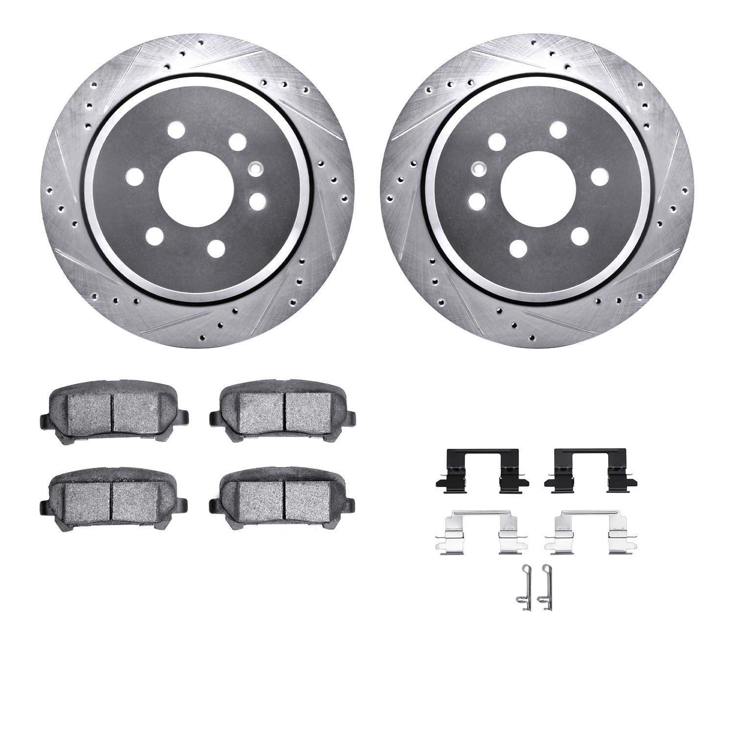 DYN 7512-48072 DFC Brake Rotor - Dimpled & Slotted - Silver w/5000 Brake Pads & HW Kit