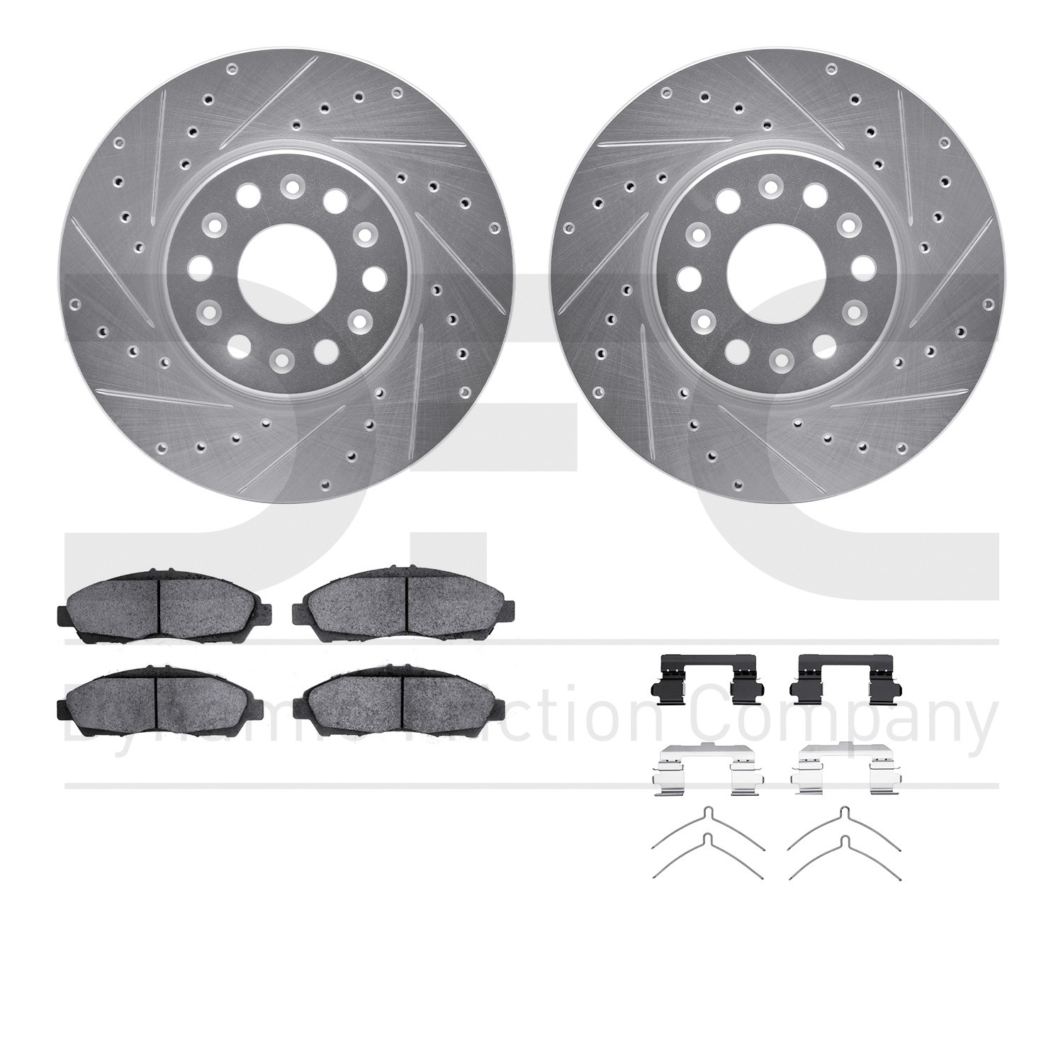 DYN 7512-48073 DFC Brake Rotor - Dimpled & Slotted - Silver w/5000 Brake Pads & HW Kit