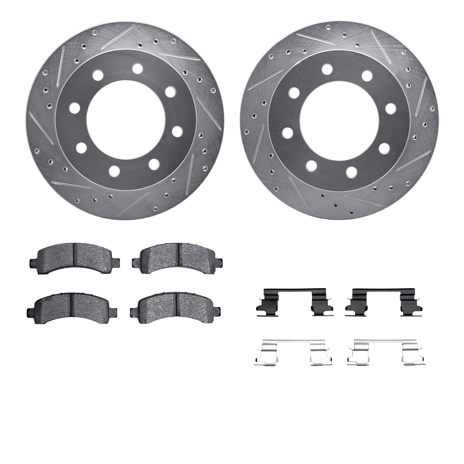DYN 7512-48076 DFC Rotors-Drilled & Slotted-Silver w/ 5000 Advanced Brake Pads Incl Hdw