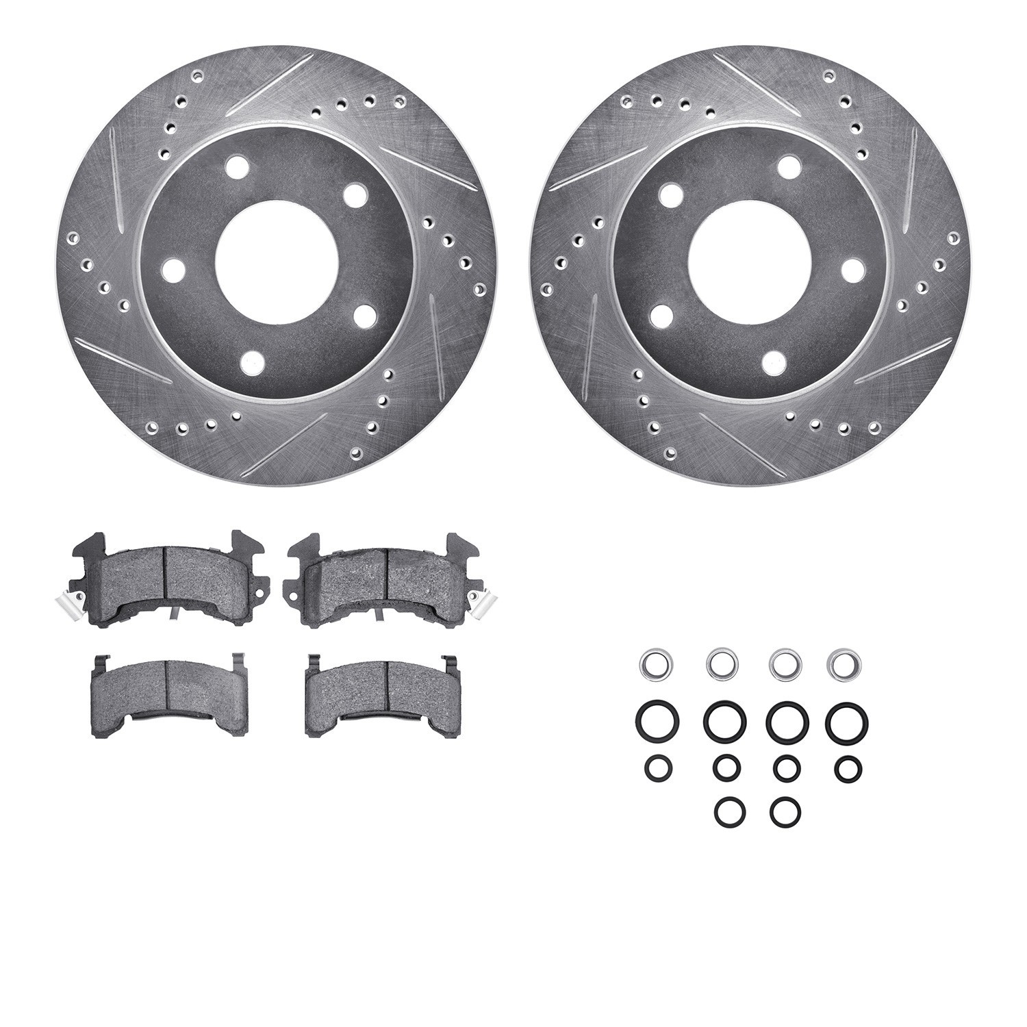 DYN 7512-48102 DFC Rotors-Drilled & Slotted-Silver w/ 5000 Advanced Brake Pads Incl Hdw