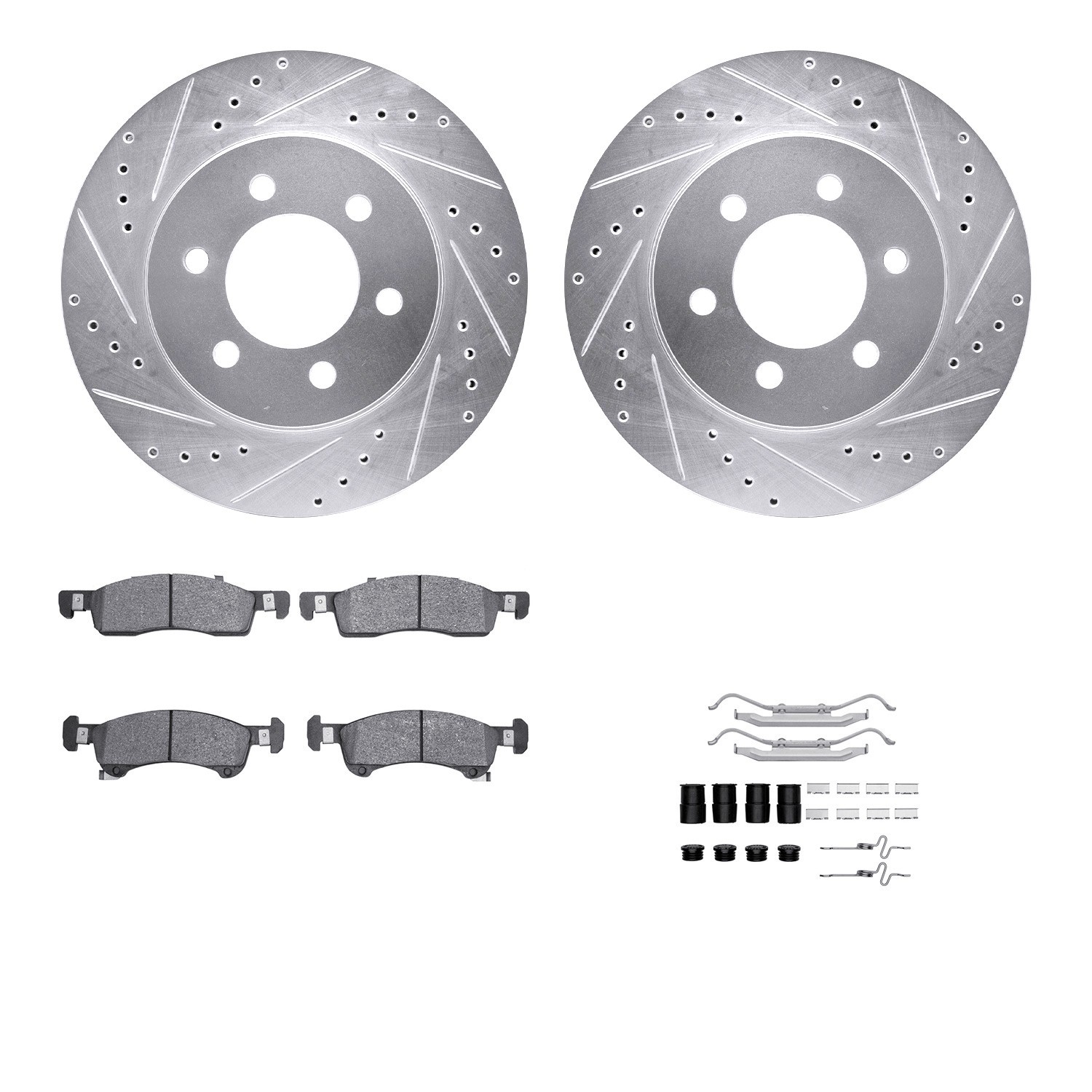 DYN 7512-48126 DFC Rotors-Drilled & Slotted-Silver w/ 5000 Advanced Brake Pads Incl Hdw
