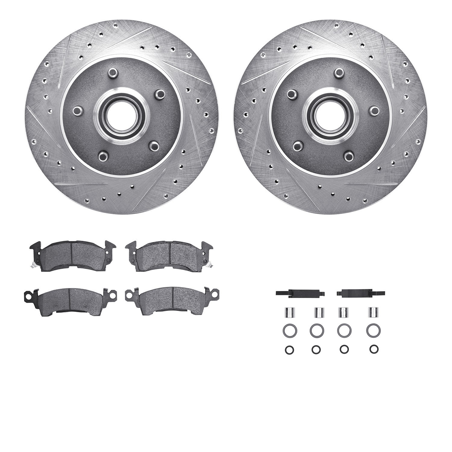 DYN 7512-48147 DFC Rotors-Drilled & Slotted-Silver w/ 5000 Advanced Brake Pads Incl Hdw