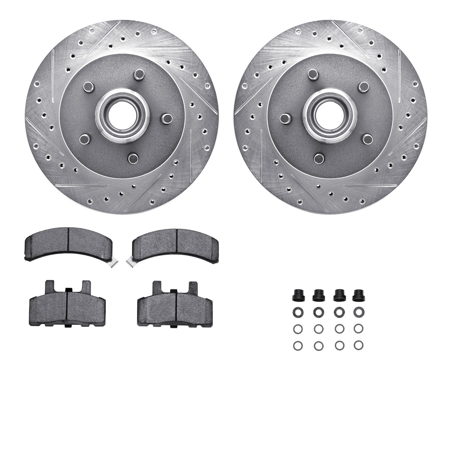DYN 7512-48174 DFC Rotors-Drilled & Slotted-Silver w/ 5000 Advanced Brake Pads Incl Hdw